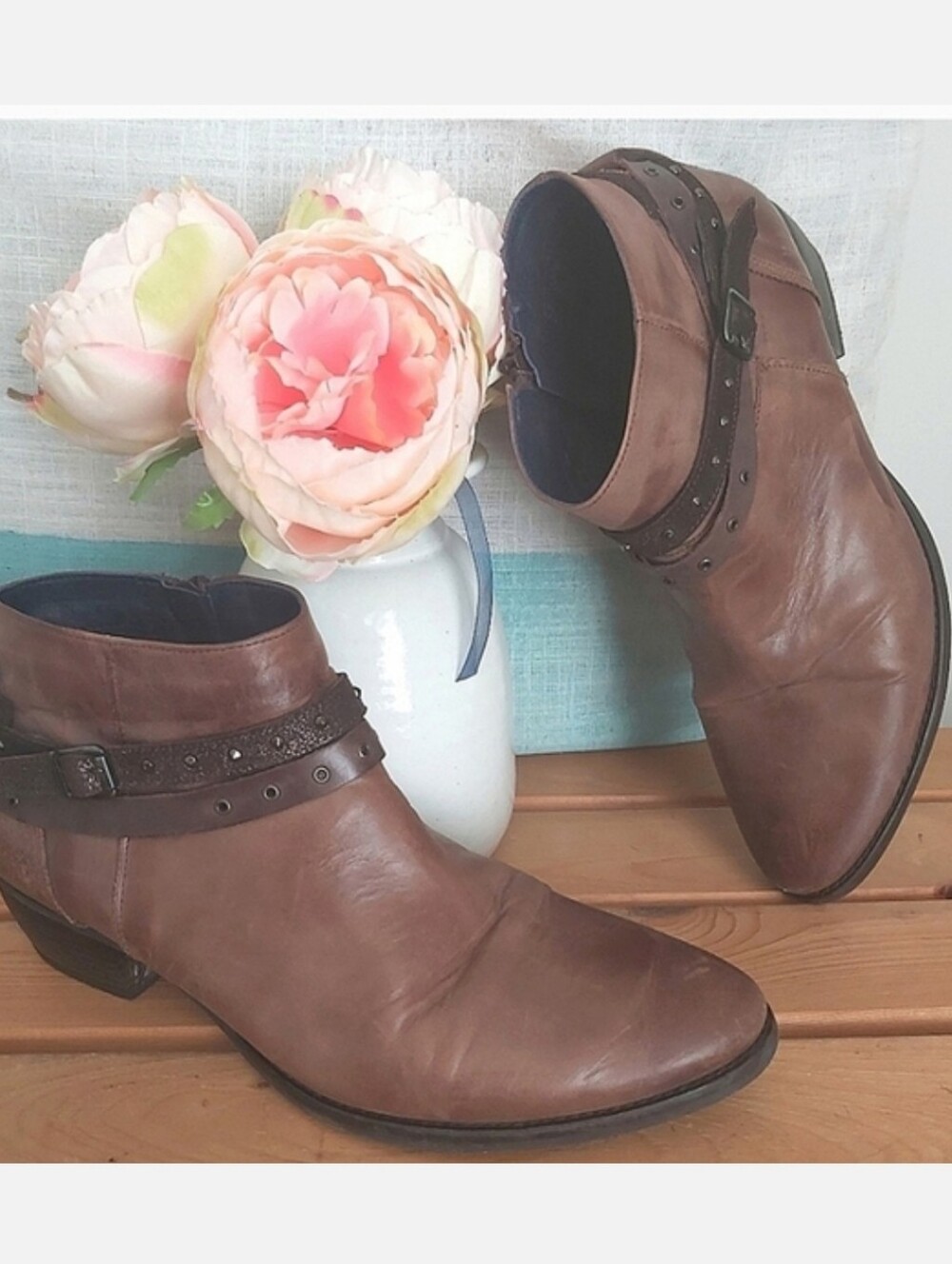Dorking By Fluchos Boots Size 8.5 Brown Leather Ankle Pointed Toes